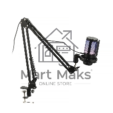 Микрофон конденсаторный Gembird M-02N, подсветка RGB, шумоподавление, микрофонная стойка (пантограф), черный