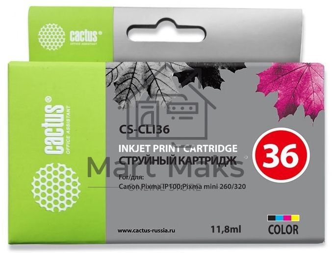 Картридж струйный Cactus CS-CLI36 цветной (11.8 мл.) для Canon Pixma iP 100/ MiNi 260