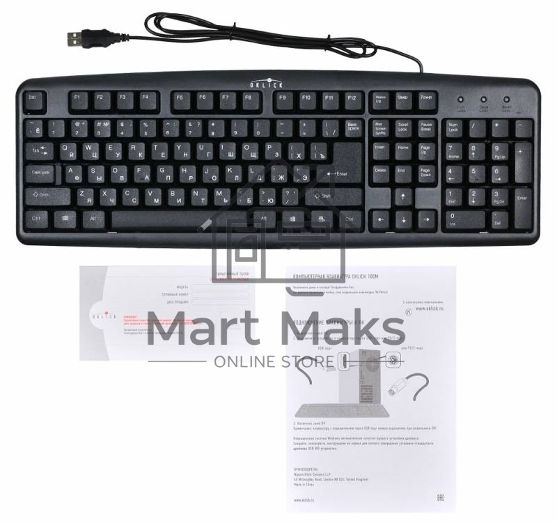 Клавиатура Oklick 100M/100M HW3 черный USB