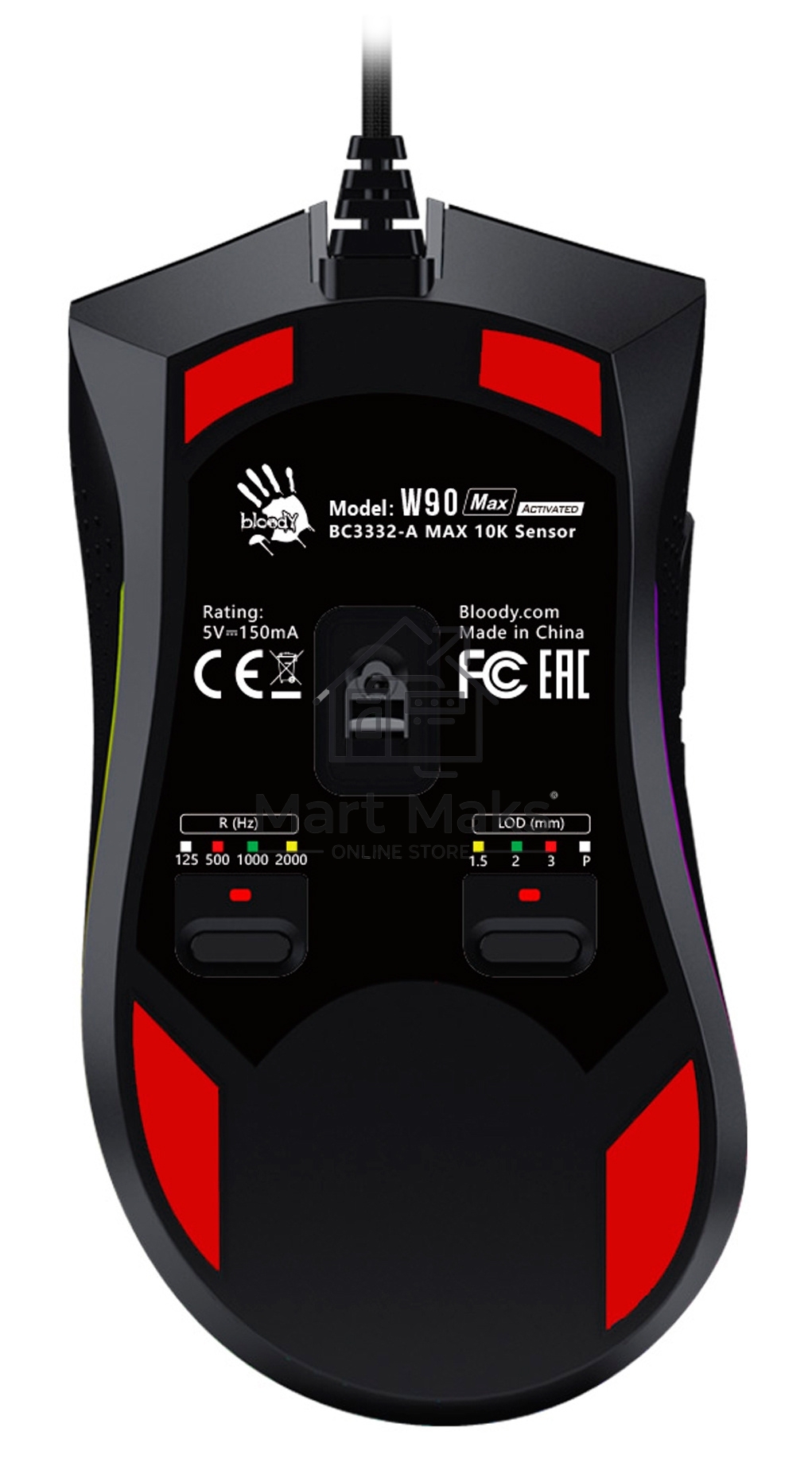 Мышь проводная A4Tech Bloody W90 Max черный, 10000 dpi, USB, кнопки - 10