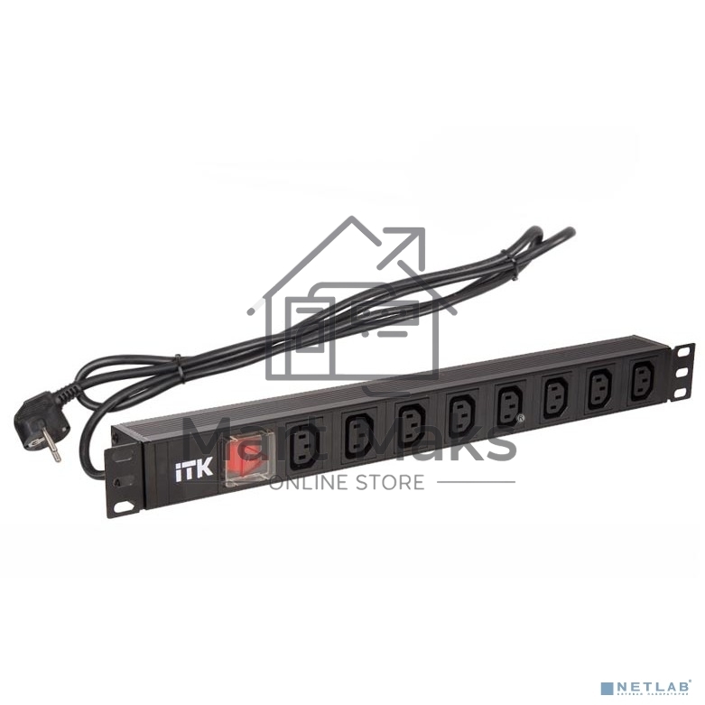 Блок ITK PH12-8C131 PDU 8 розеток C13 с LED выкл,1U, шнур 2м вилка нем.ст