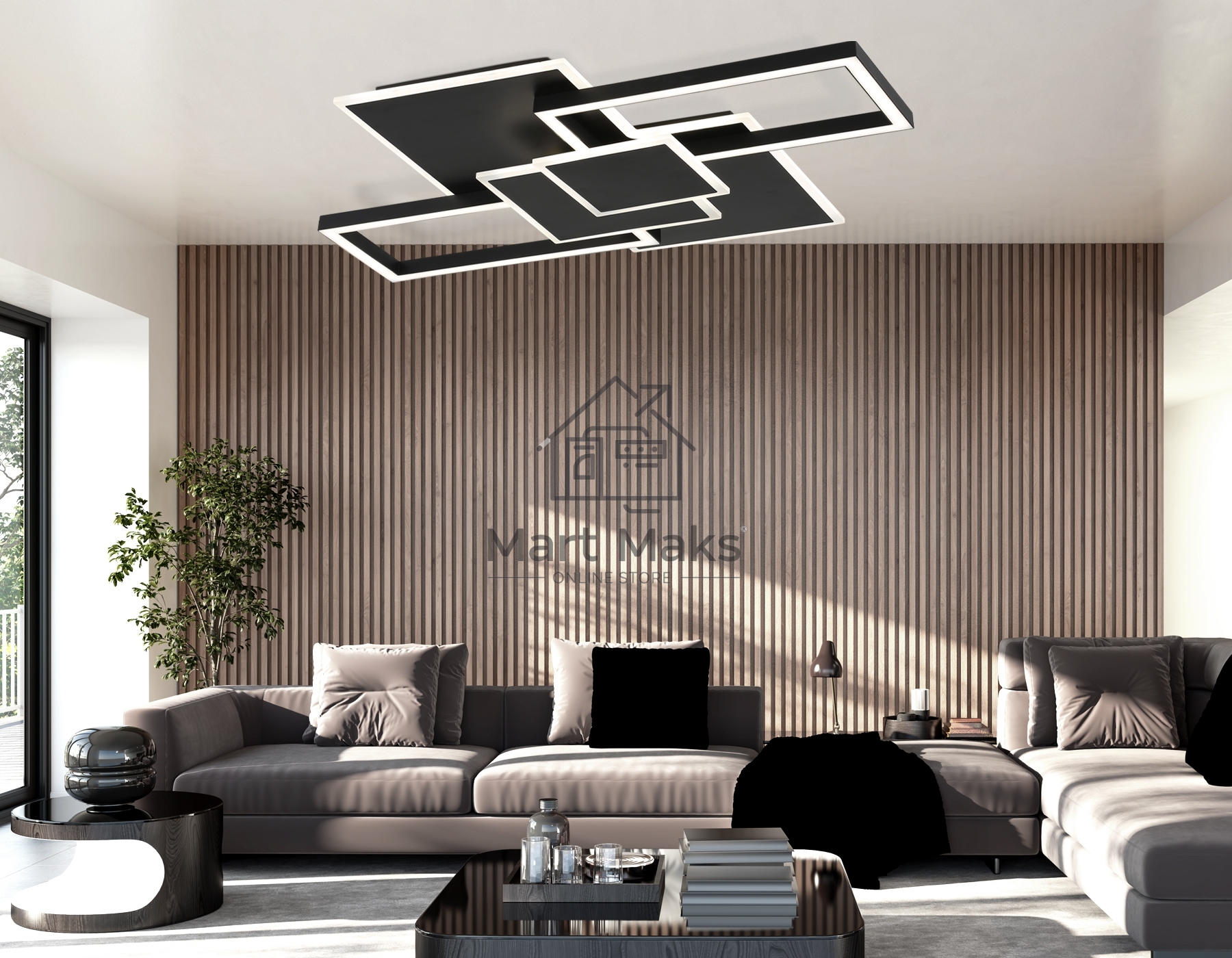 Потолочный светодиодный светильник Ambrella light FA1032/5 BK черный 95W 3000K-6400K 705*500*95 (ПДУ ИК)