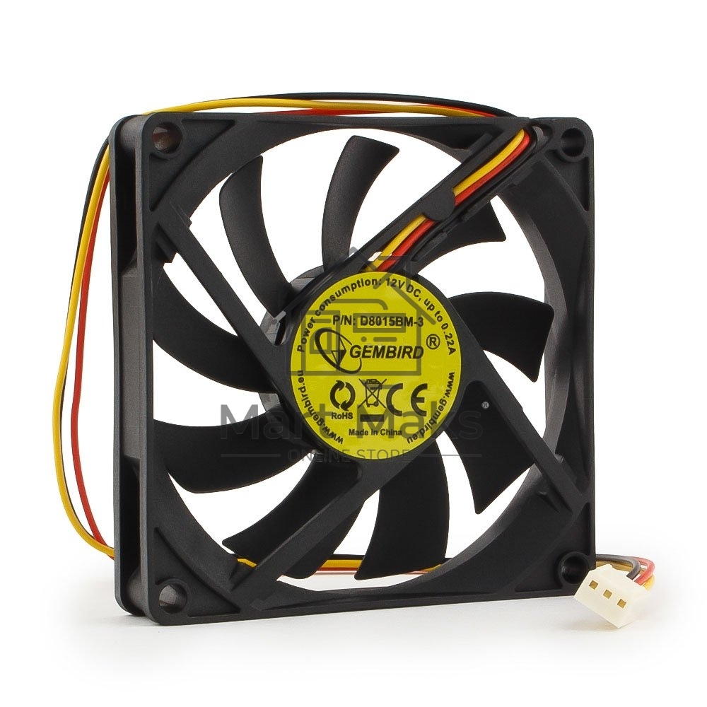 Вентилятор для корпуса Gembird D8015BM-3 черный, 80 мм, 2600 об/мин, 27 дБ, 3 pin