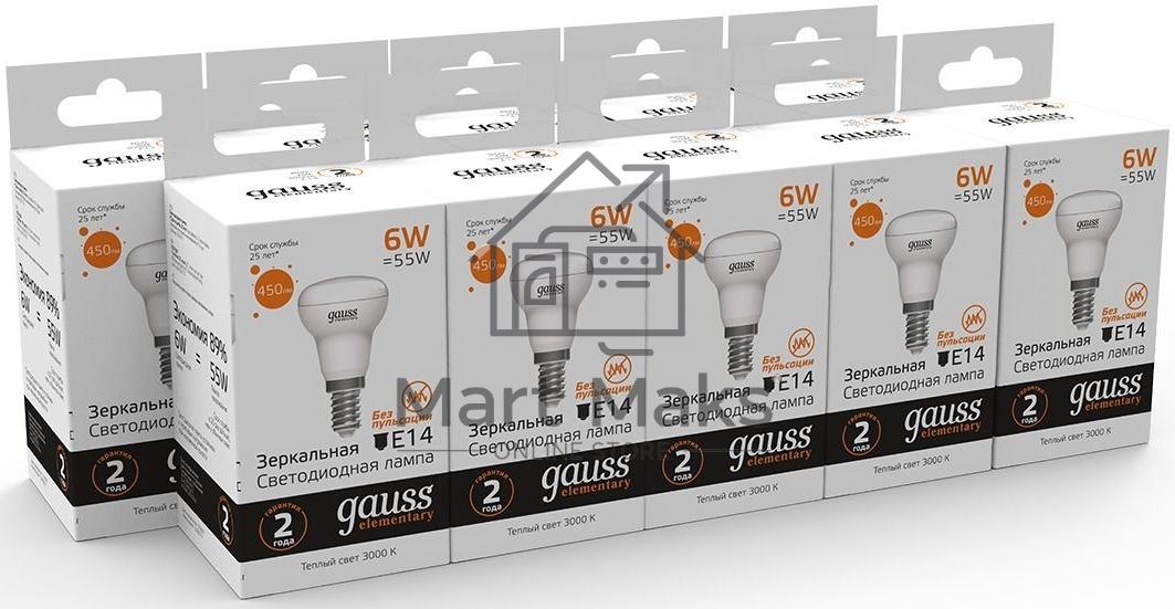 Лампа светодиодная Gauss Elementary 63116 6Вт цок.:E14 рефлек. 220B 3000K св.свеч.бел.теп. (упак.:10шт)