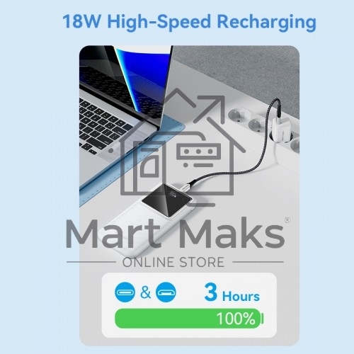 Портативный аккумулятор Vention 10000mAh(M/C-A/A)22.5W белый с LED Дисплеем