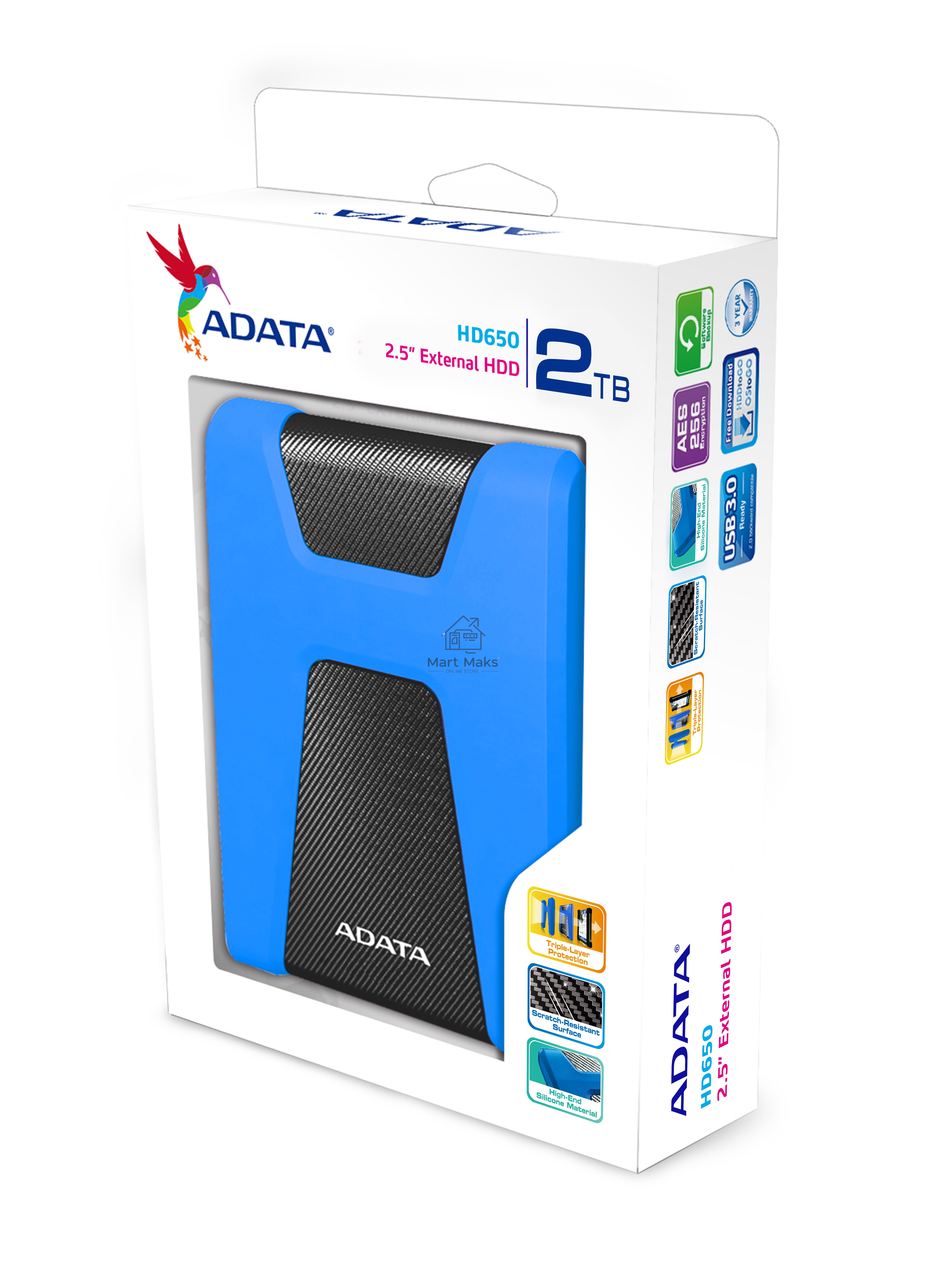 Внешний жесткий диск ADATA USB 3.1 2Tb AHD650-2TU31-CBL HD650 DashDrive Durable 2.5