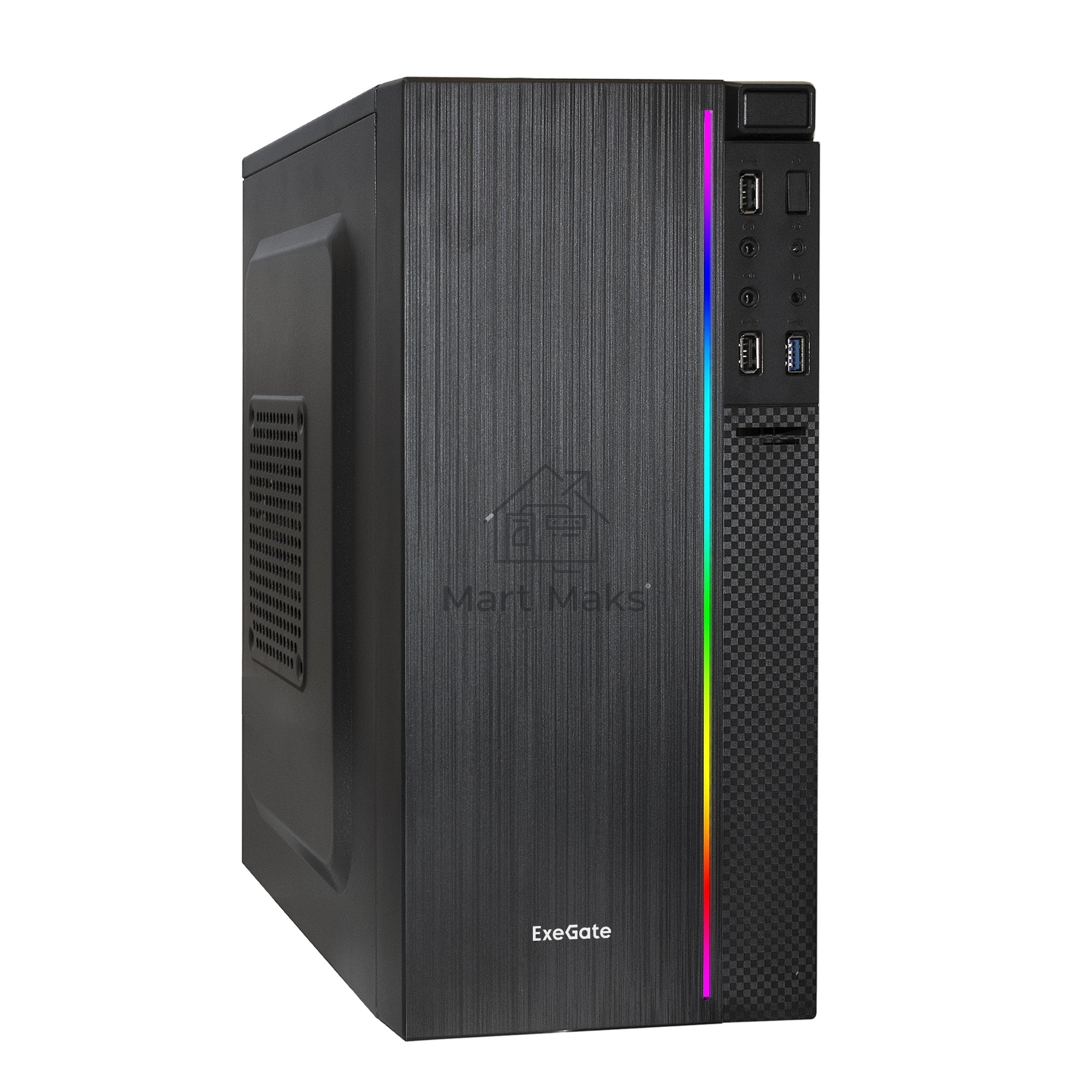 Компьютерный корпус Minitower ExeGate mEVO-9302-RGB (mATX, без БП, 2*USB+1*USB3.0, HD аудио, черный с RGB подсветкой)