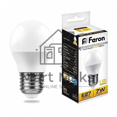 Лампа светодиодная FERON LB-95 (25481) 7W 230V E27 2700K G45