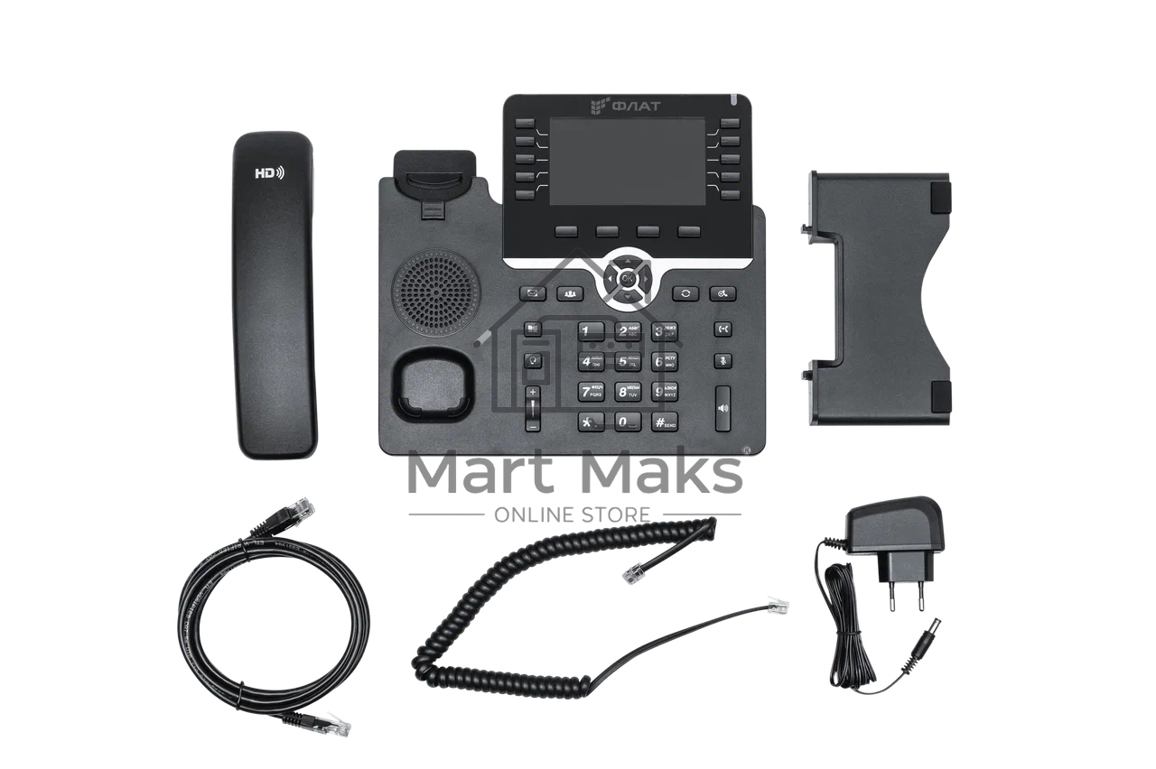 IP-телефон Flat-Phone B10: 20 SIP-аккаунтов, 2 порта 10/100/1000BASE-T (RJ-45), ЖК-дисплей, PoE, адаптер питания 220В, ТОРП