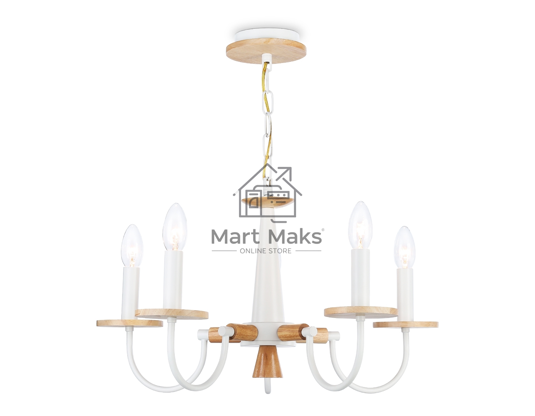 Светильник Ambrella light TR9592/5 WH/LW белый/светлое дерево E14/5 max 40W D555*660
