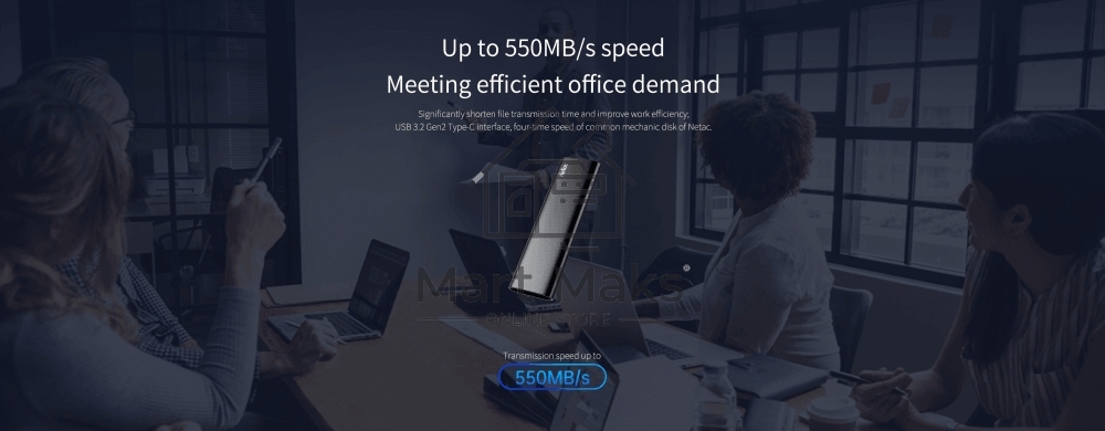 Накопитель SSD External Netac 2.0Tb Z SLIM <NT01ZSLIM-002T-32BK> (USB3.2, up to 520/480MBs, 100х29.5х9mm, Black)