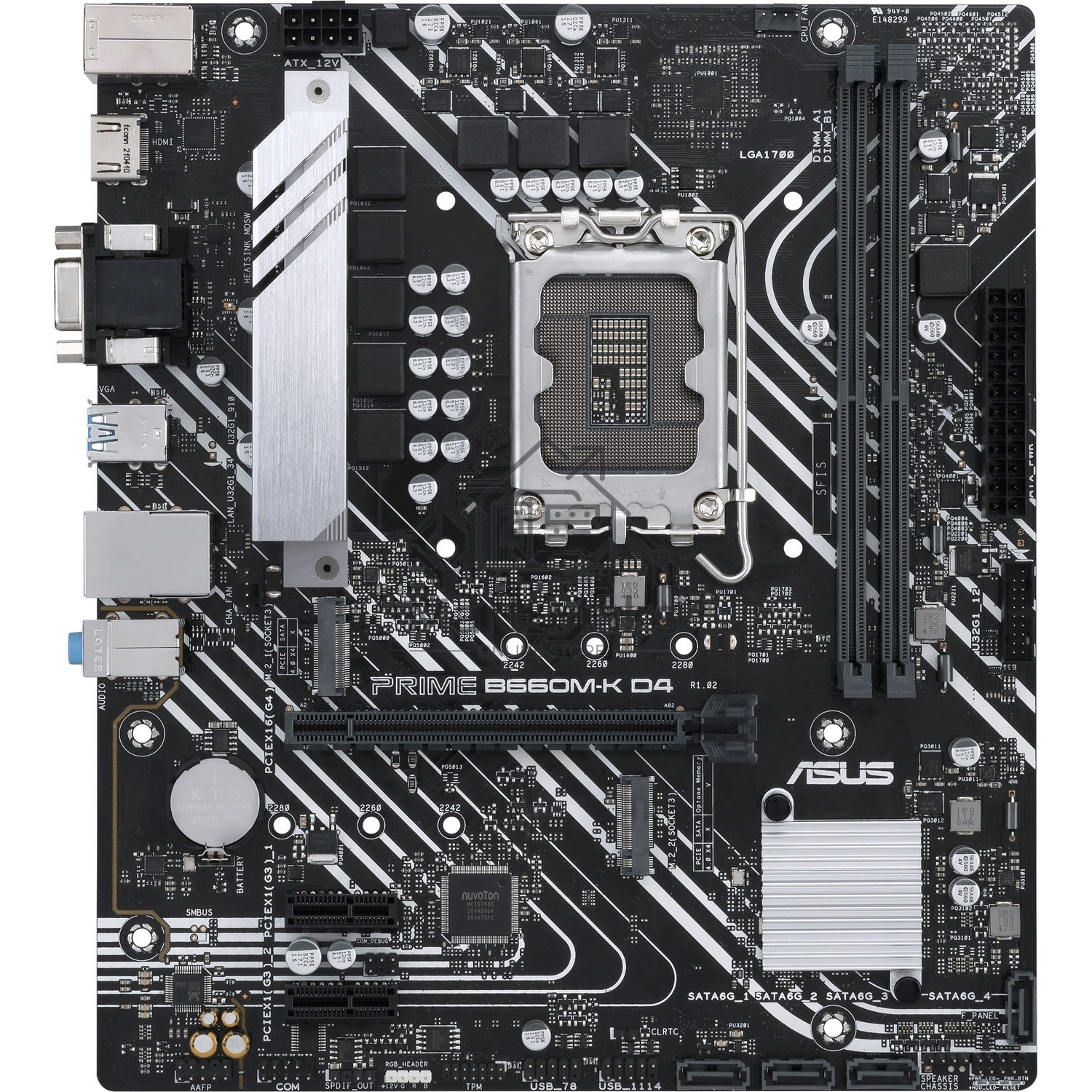 Материнская плата ASUS PRIME B660M-K D4, Socket LGA 1700, Intel B660, 2xDDR4, 4xSATA, 2xM.2, 1xPCIe 4.0 x16, 2xPCIe x1, 1xHDMI, 1xVGA, 1x 1Gb LAN, 4xUSB-A 3.2 Gen 1, 2xUSB-A 2.0, 3x3.5 мм, 7.1, mATX