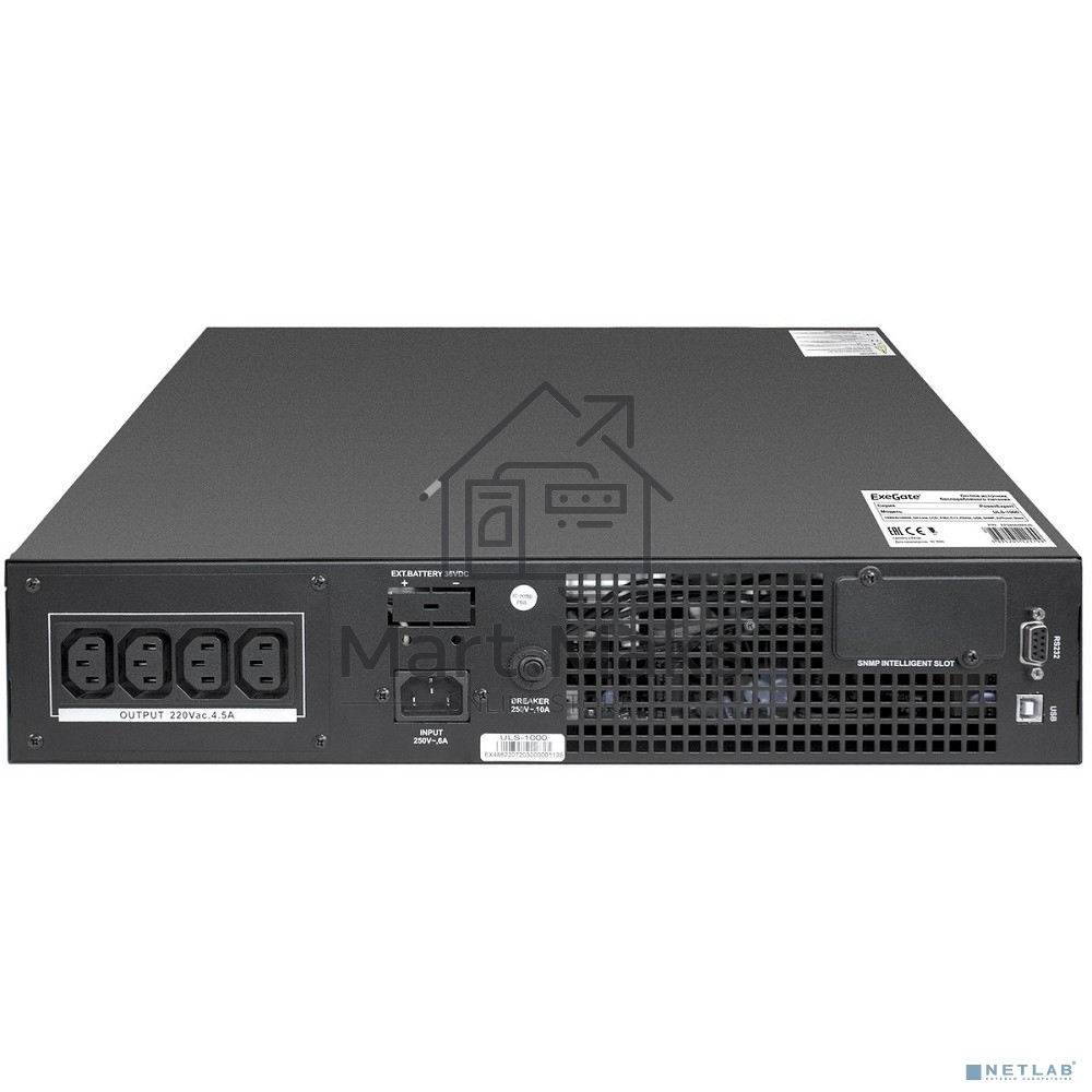Источник бесперебойного питания On-line ExeGate EP285646RUS PowerExpert ULS-1000.LCD.AVR.C13.USB.RS232.SNMP.2U <1000VA/1000W, On-Line, PF=1, LCD, 4*IEC-C13, RS232, USB, SNMP-slot, Rackmount 2U/Tower, Black>