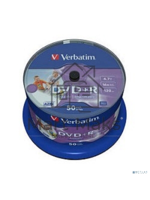 Диск DVD+R Verbatim 4.7Gb 16x Cake Box (50шт) Printable (43512)