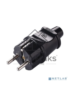 Вилка прямая с заземлением черная MAKEL 10052