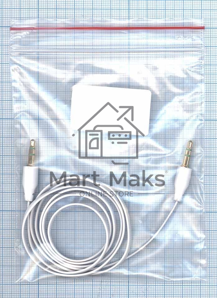 Аудио кабель Jack 3.5 - Jack 3.5, 1м (плоский кабель) белый