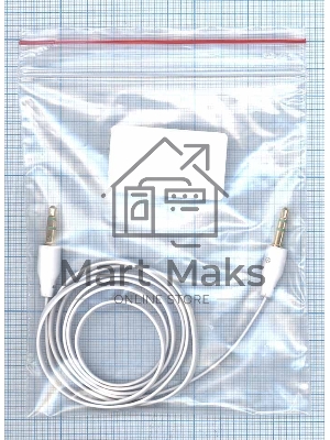 Аудио кабель Jack 3.5 - Jack 3.5, 1м (плоский кабель) белый