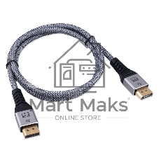 Кабель DisplayPort Cablexpert CCP-DP16K-1M, 20M/20M, v2.1, 16K, медь, тройной экран, позол.контакты, нейлон.оплетка, метал.коннекторы, 1м, черный, коробка