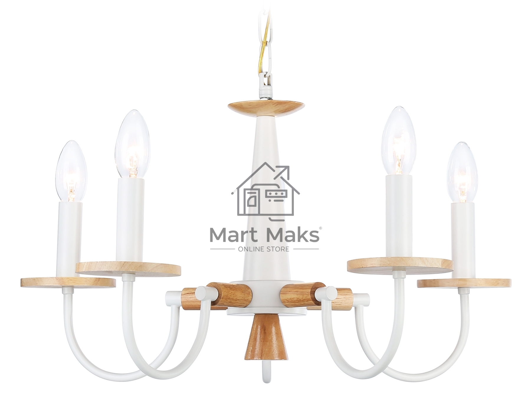 Светильник Ambrella light TR9592/5 WH/LW белый/светлое дерево E14/5 max 40W D555*660
