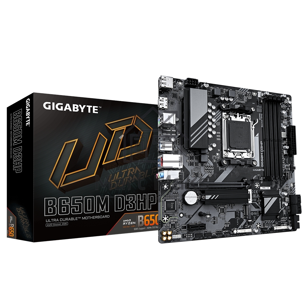 Материнская плата Gigabyte B650M D3HP, AM5, AMD B650, 4xDDR5, 4xSATA, 2xM.2, 1xPCI-E 4.0 x16, 1xPCI-E x1, 1xHDMI, 2xDP, 1x 2.5Gb LAN, 3xUSB-A 3.2 Gen 1, 2xUSB-A 2.0, 1xUSB-C 3.2 Gen 1, 3x3.5 мм, 7.1, Micro-ATX
