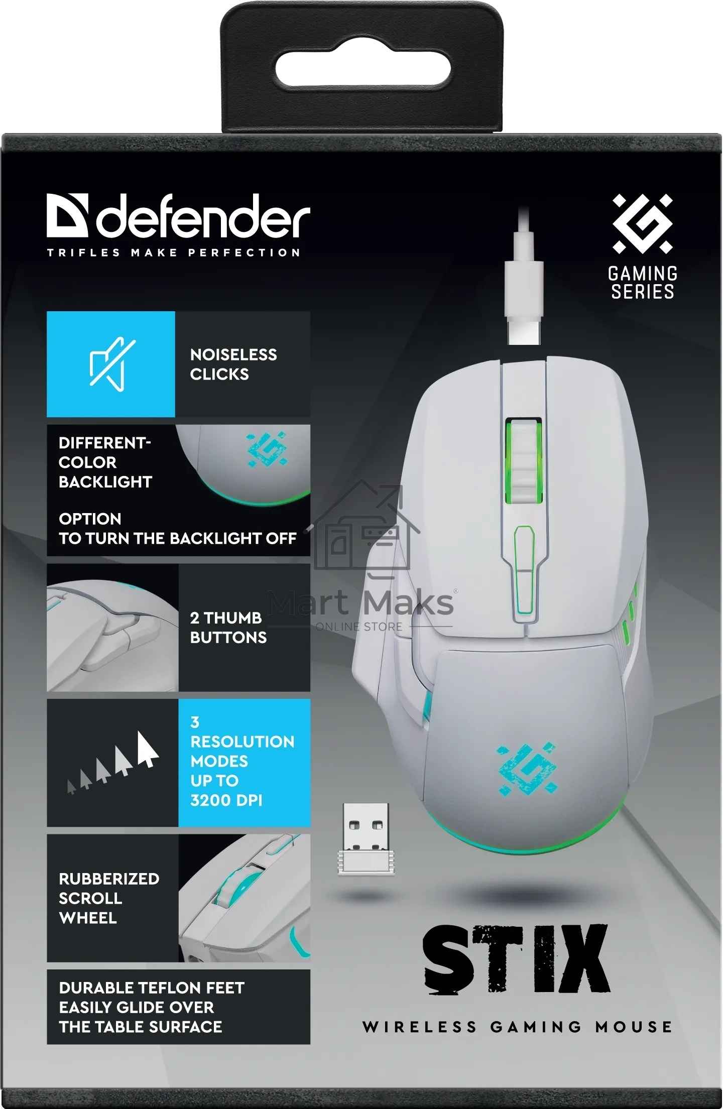Мышь беспроводная Defender Stix GM-009 белый, 3200 dpi, радиоканал, USB, кнопки - 7