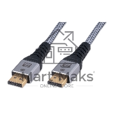 Кабель DisplayPort Cablexpert CCP-DP16K-1M, 20M/20M, v2.1, 16K, медь, тройной экран, позол.контакты, нейлон.оплетка, метал.коннекторы, 1м, черный, коробка
