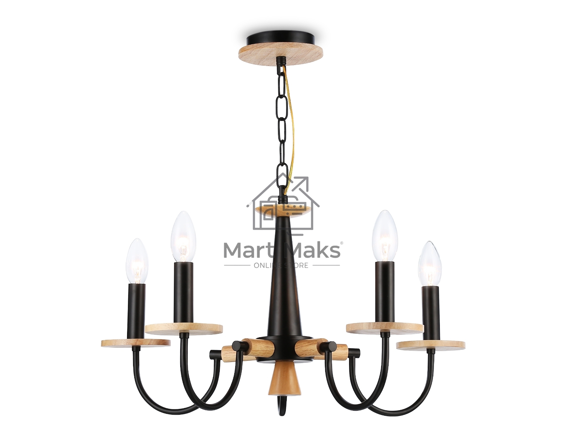Светильник Ambrella light TR9593/5 BK/LW черный/светлое дерево E14/5 max 40W D555*660