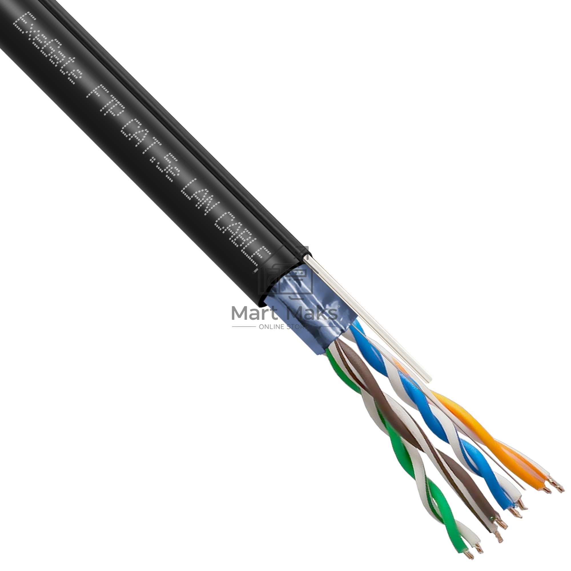 Кабель ExeGate FUTP4-C5e-CU-S24-SW-OUT-PE-BK-305-FLUKE FTP 4 пары кат.5e медь, 0.52мм (24AWG), FLUKE® test pass, экран, внешн., с тросом, 305м, черн., PE