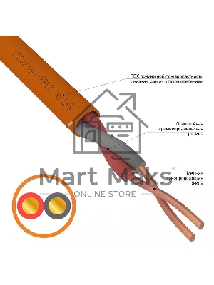 Кабель огнестойкий Rexant КПСнг(А)-FRLS 1x2x0,50 мм², бухта 200 м