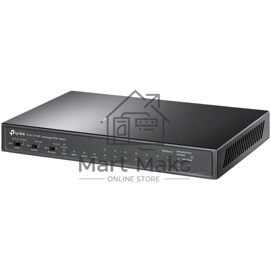Коммутатор TP-Link 8-port 10/100Mbps Unmanaged PoE switch, 2 Gb RJ45 + 1 Gb SFP uplinks, PoE budget up to 124W