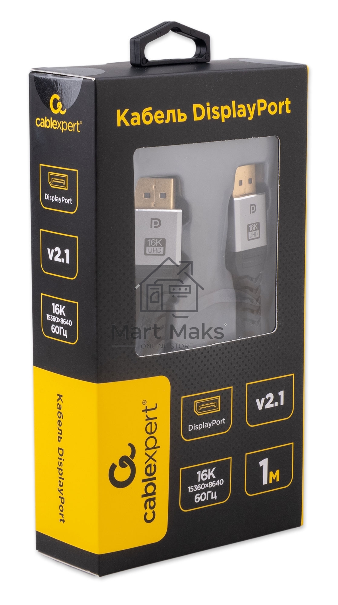 Кабель DisplayPort Cablexpert CCP-DP16K-1M, 20M/20M, v2.1, 16K, медь, тройной экран, позол.контакты, нейлон.оплетка, метал.коннекторы, 1м, черный, коробка