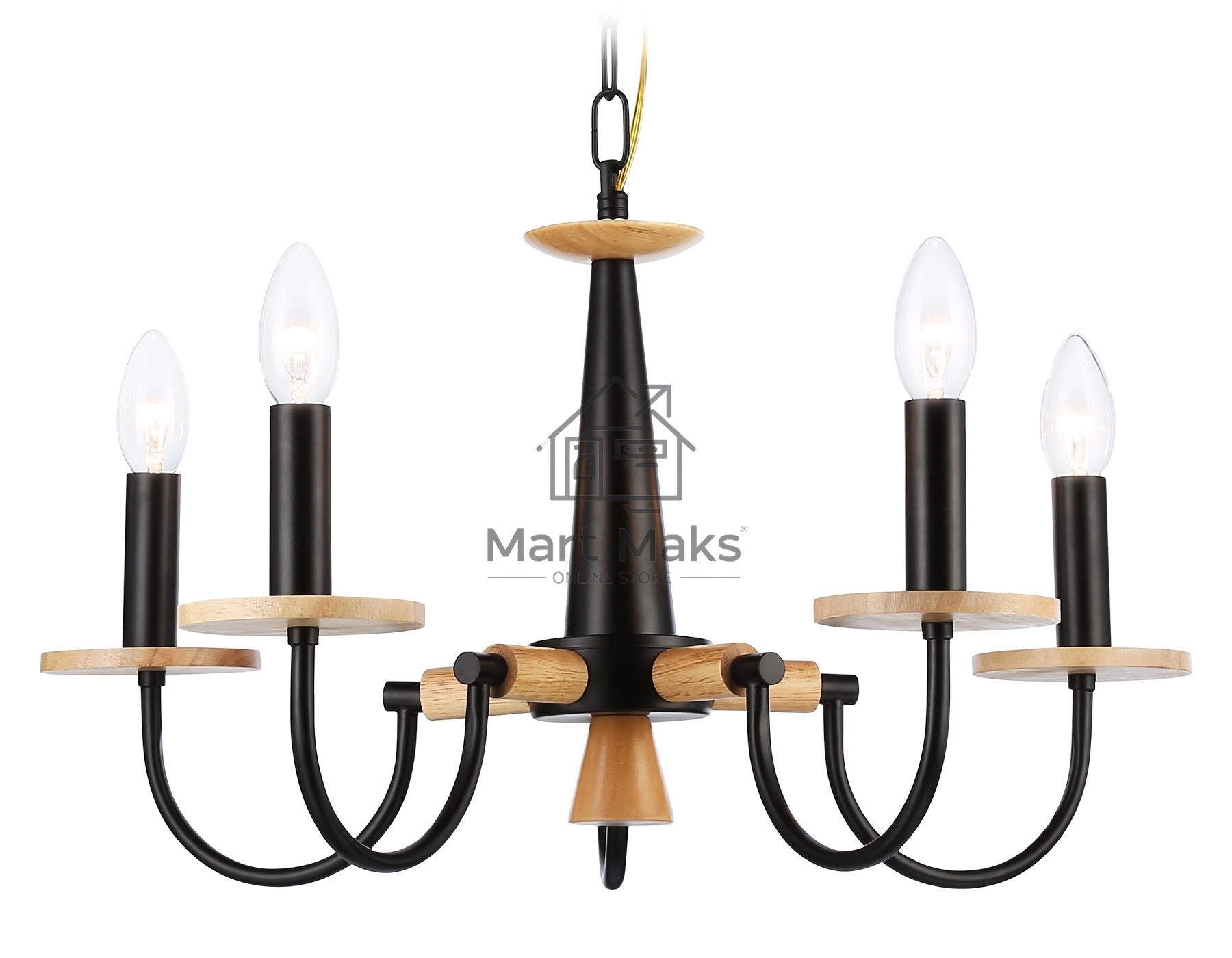 Светильник Ambrella light TR9593/5 BK/LW черный/светлое дерево E14/5 max 40W D555*660