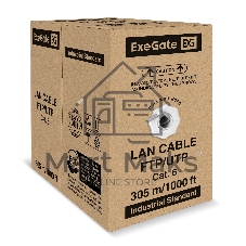 Кабель ExeGate FUTP4-C6-CCA-S23-IN-PVC-GY-305 FTP 4 пары кат.6 CCA, 0.57мм (23AWG), экран, 305м, серый, PVC