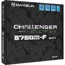 Материнская плата Maxsun Challenger B760M-F WIFI, LGA 1700, Intel B760, 2xDDR4, 3xSATA, 1xM.2, 1xPCIe 4.0 x16, 1xPCIe x1, 1xVGA, 1xHDMI, 1x1Gb LAN, Wi-Fi 5, Bluetooth 4.2, 2xUSB-A 5Gbps, 4xUSB-A 2.0, 3x3.5 мм, 7.1, чёрный, mATX