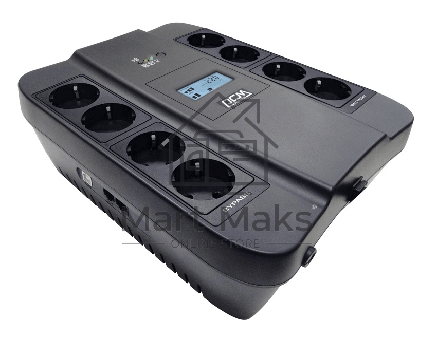 Источник бесперебойного питания Powercom SPIDER, Интерактивная, 900 ВА / 540 Вт, Tower, Schuko, LCD, Serial+USB, USB