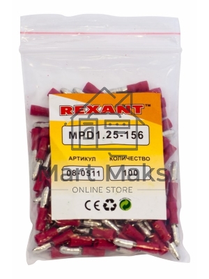 Разъем штекерный изолированный Rexant штекер 4 мм 0.5-1.5 мм² (РШи-п 1.5-4/РШИп 1,25-4) красный