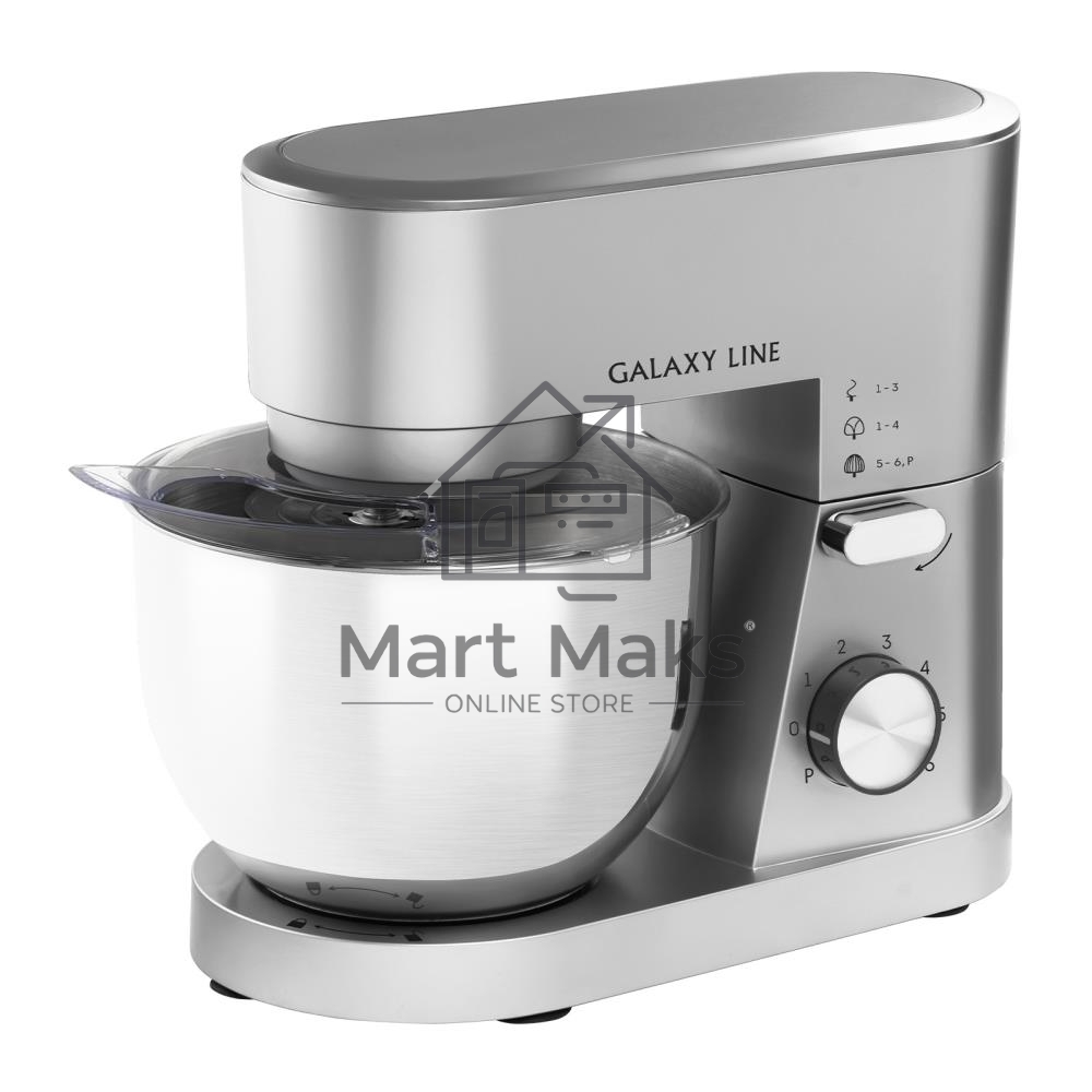 Миксер Galaxy Line GL 2237, серебристый, планетарный, 1600 Вт, 6 скоростей, импульсный режим