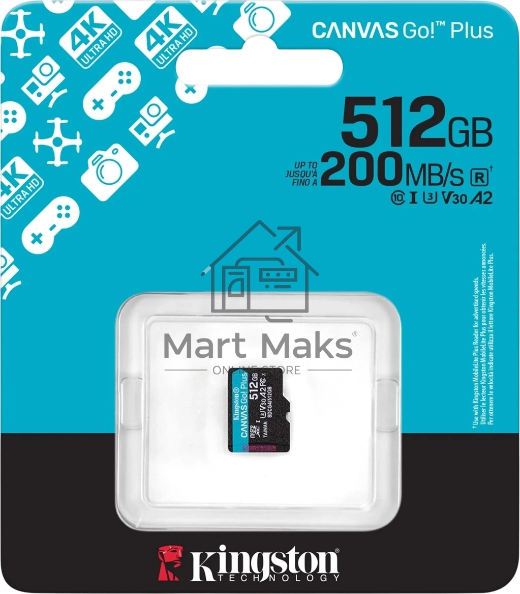 Флеш карта microSDXC 512Gb Kingston SDCG4/512GbSP Canvas Go! Plus V30 A2 w/o adapter