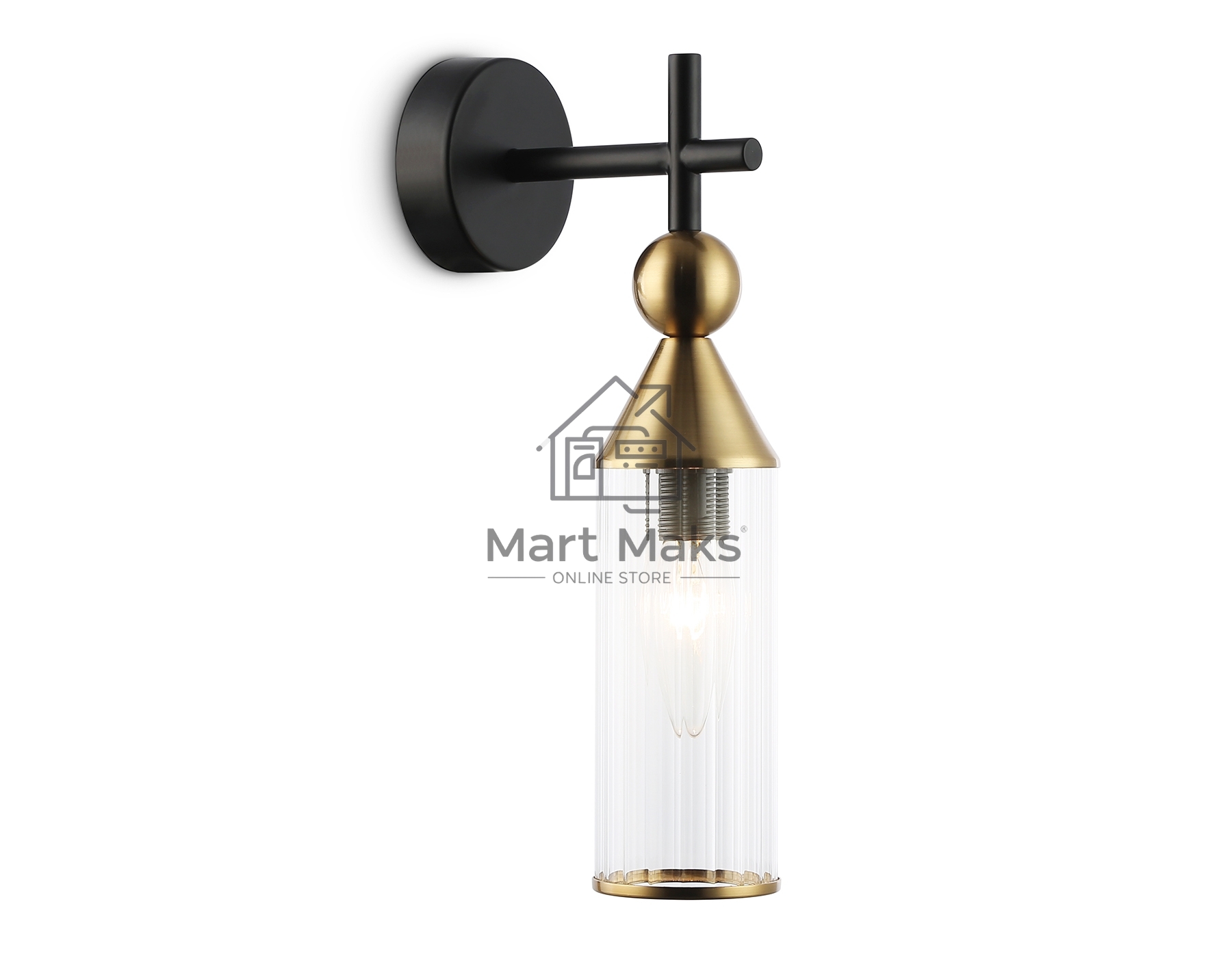 Настенный светильник Ambrella light LH55260 BK/BS/CL черный/латунь/прозрачный E14 max 40W 140*80*310