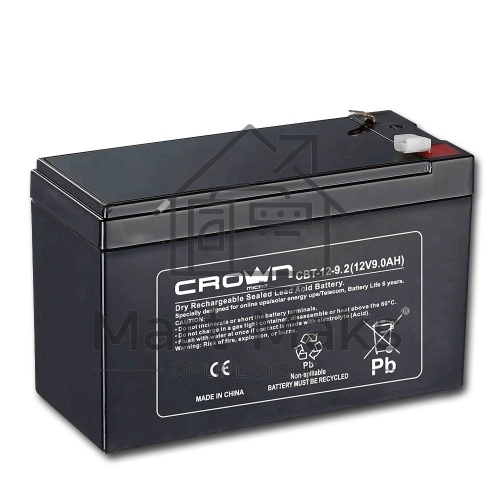 Батарея CROWN CBT-12-9.2 (12V 9.2Ah) F2 срок службы 5 лет