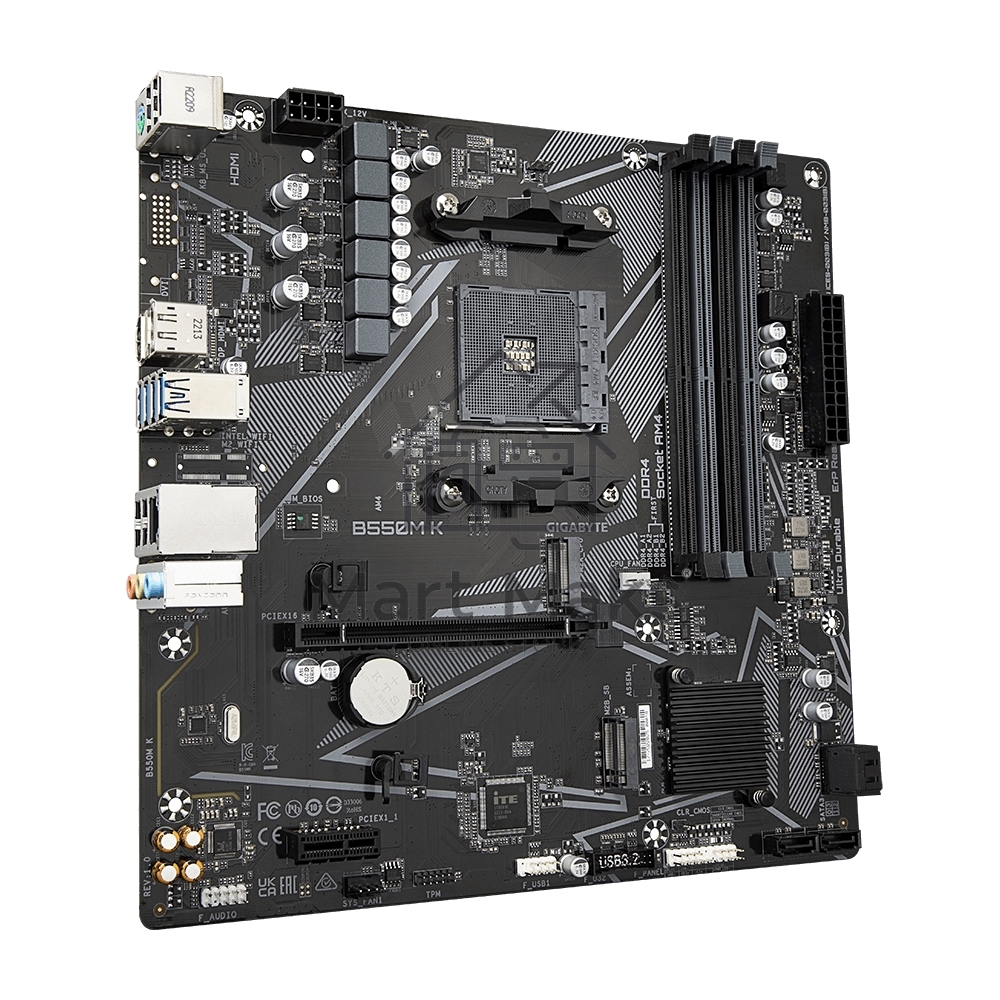 Материнская плата Gigabyte B550M K, AM4, AMD B550, 4xDDR4, 4xSATA, 2xM.2, 1xPCIe 4.0 x16, 1xPCIe x1, 1xHDMI, 1xDP, 1x 1Gb LAN, 4xUSB-A 3.2 Gen 1, 4xUSB-A 2.0, 3x3.5 мм, 7.1, mATX