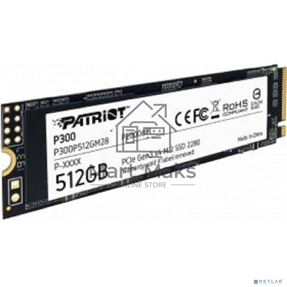 Накопитель SSD Patriot P300, 512GB, PCIe 3.0 x4, M.2 2280, NVMe, R/W 1700/1200