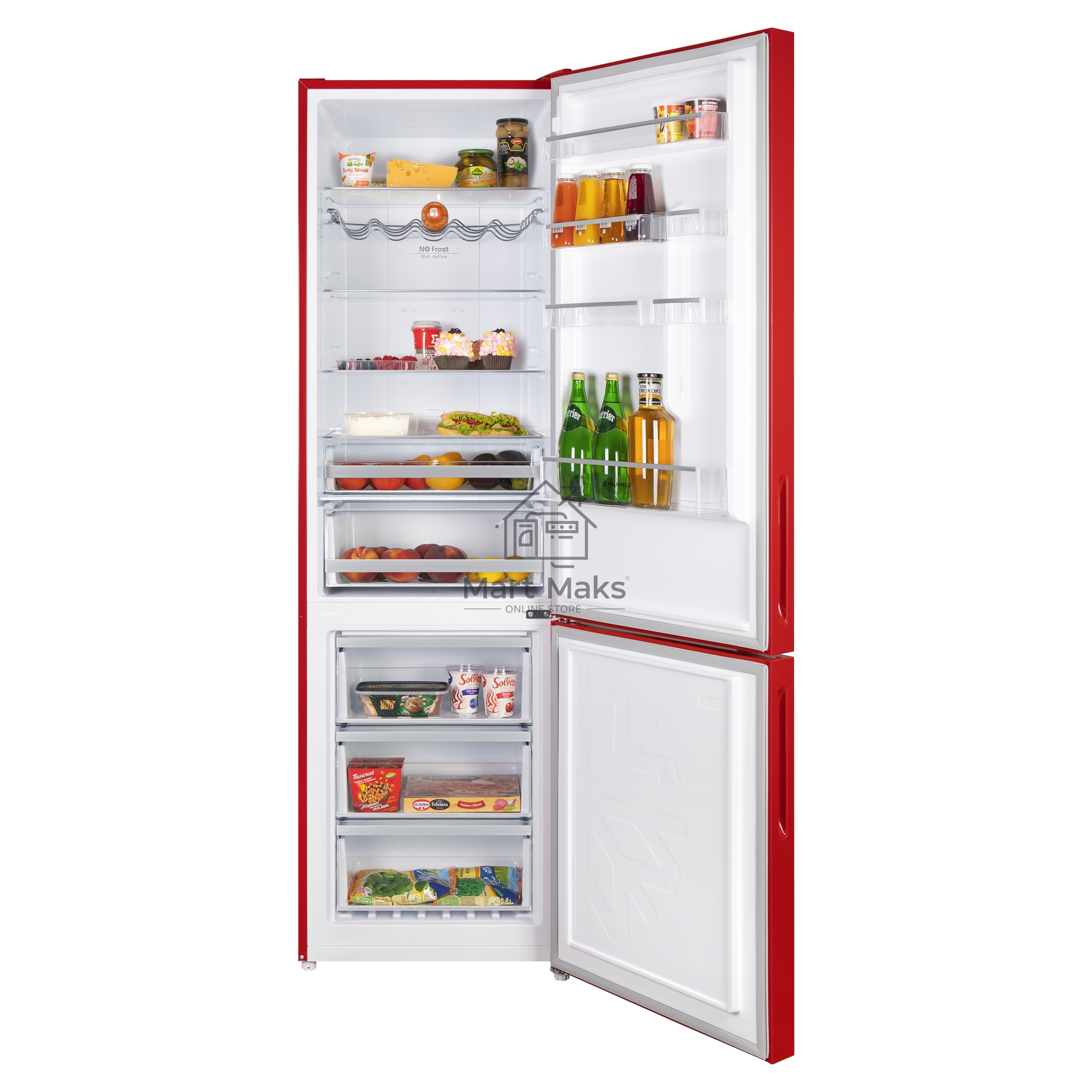 Холодильник Maunfeld MFF200NFR Inverter красный двухкамерный инвертор 271/106л морозилка снизу