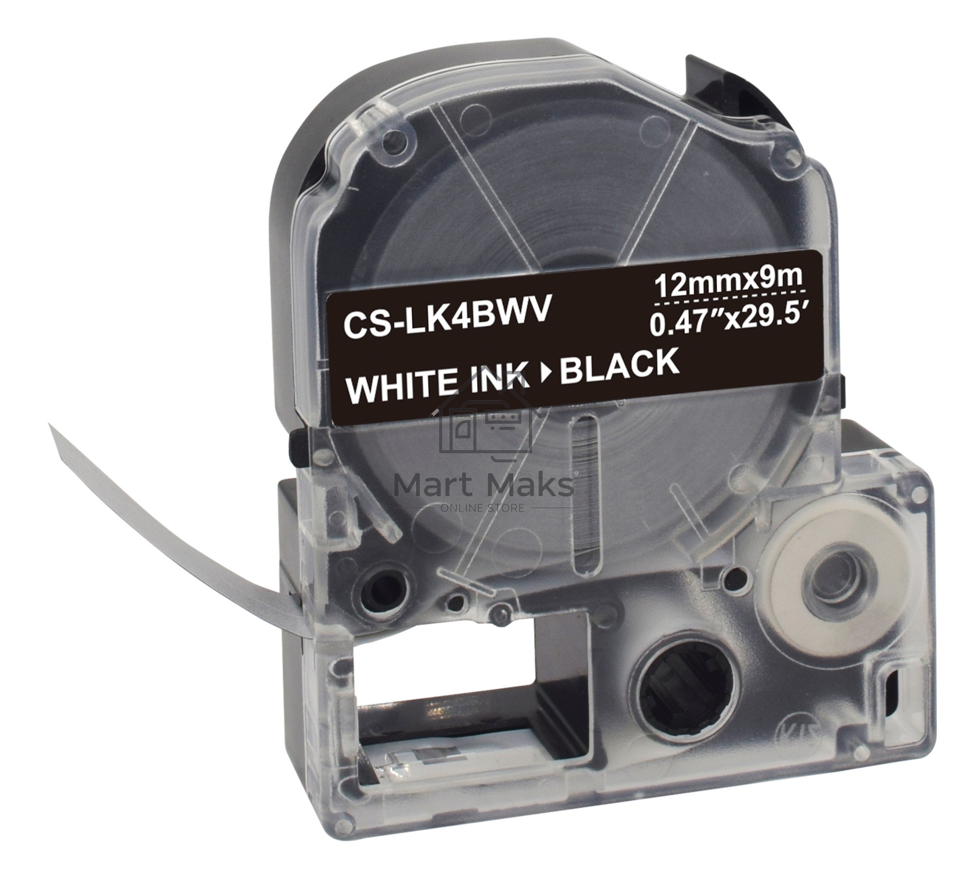Картридж ленточный Cactus CS-LK4BWV белый шрифт, черный фон (12 мм, 9 м) для Epson LW300/LW400/LW700/LW600P/LW1000P/K400/Z700/Z900