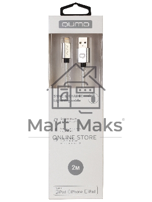 Qumo MFI кабель c разъемом Apple 8 pin, 2м, металлический коннектор, в оплетке, темно серый