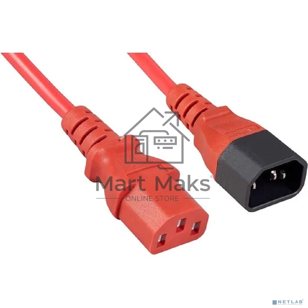 Кабель питания монитор-компьютер Cabeus PC-189-VDE-1.8M-RD IEC 320 C13 - IEC 320 C14 (3x0.75), красный, 1.8 м