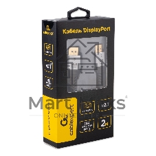 Кабель DisplayPort Cablexpert CCP-DP16K-2M, 20M/20M, v2.1, 16K, медь, тройной экран, позол.контакты, нейлон.оплетка, метал.коннекторы, 2м, черный, коробка
