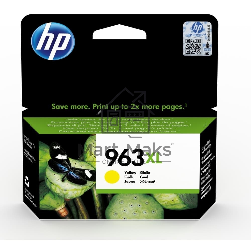 Картридж струйный HP 963XL 3JA29AE желтый увеличенной ёмкости (1600 стр) для HP OfficeJet Pro 9010, 9013, 9020, 9023