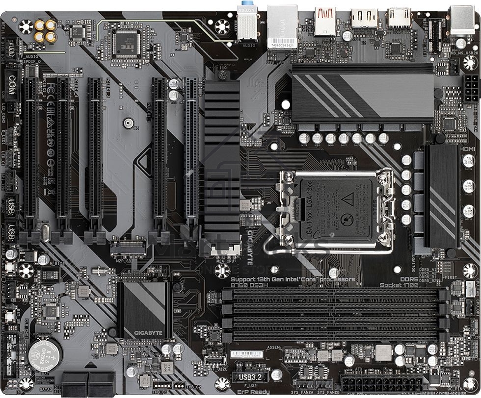 Материнская плата Gigabyte B760 DS3H, LGA 1700, Intel B760, 4xDDR5, 4xSATA, 2xM.2, 1xPCIe 4.0 x16, 4xPCIe 3.0 x1, 1xHDMI, 1xDP, 1x 1Gb LAN, 1xUSB 3.2 Gen 2, 1xUSB 3.2 Gen 2x2, 4xUSB 2.0, 3x3.5 мм, 7.1, ATX