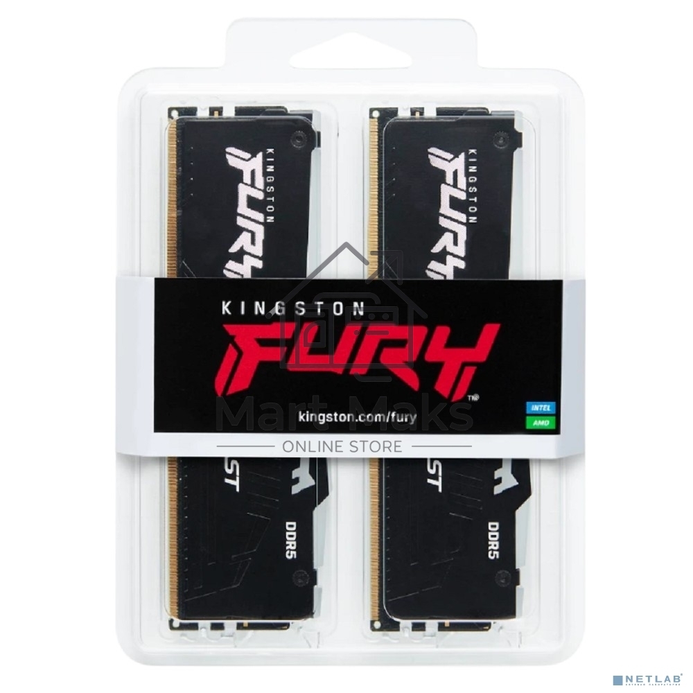 Оперативная память Kingston Fury Beast AMD, DDR5, 64Gb (2x32 Gb), 6000 MHz, CL36, радиатор, черный